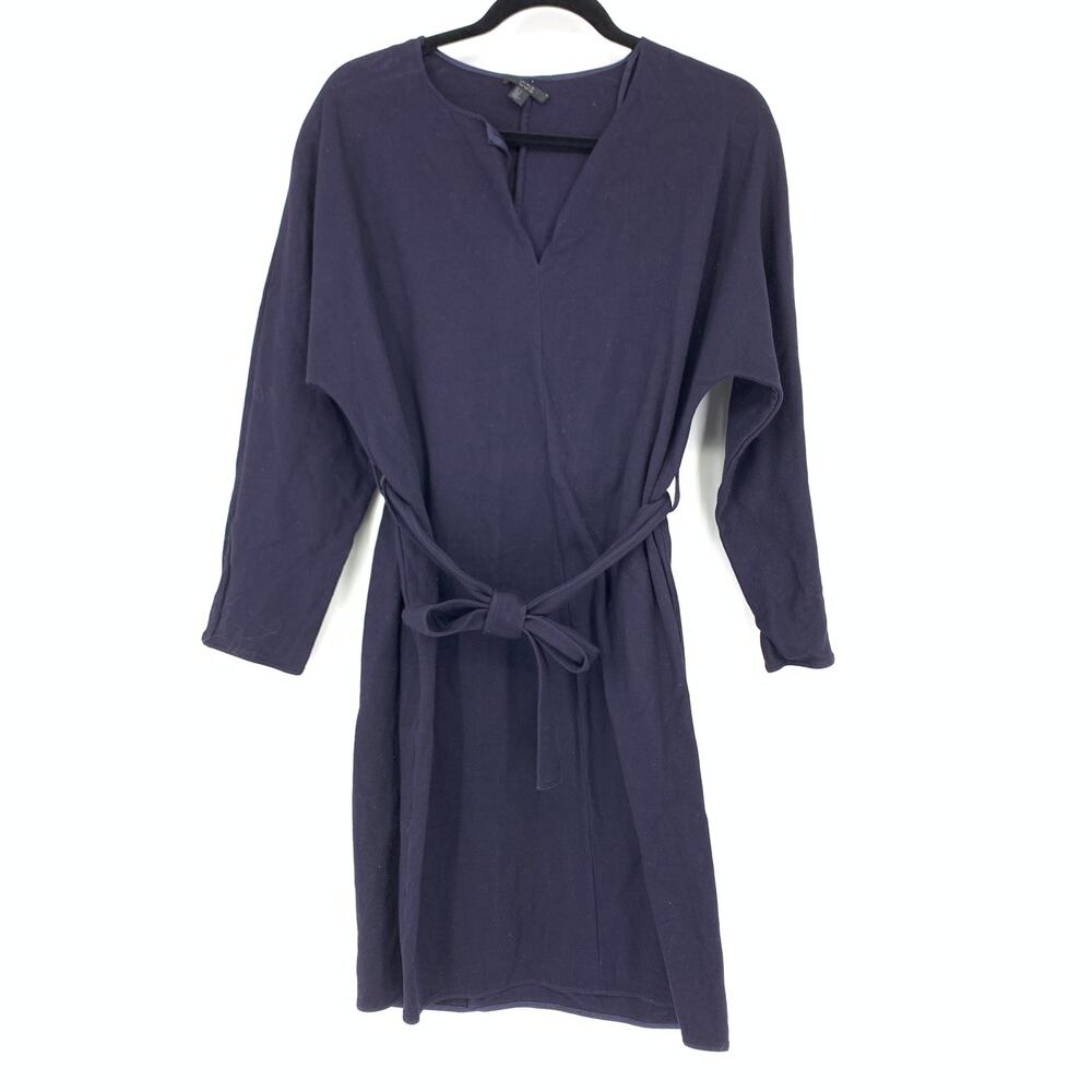 COS Womens Size Small Belted Shift Dress Navy Blue 3/4 Sleeve